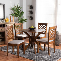 Baxton Studio Norah-Grey/Walnut-5PC Dining Set Norah Modern and Contemporary Grey Fabric Upholstered and Walnut Brown Finished Wood 5-Piece Dining Set